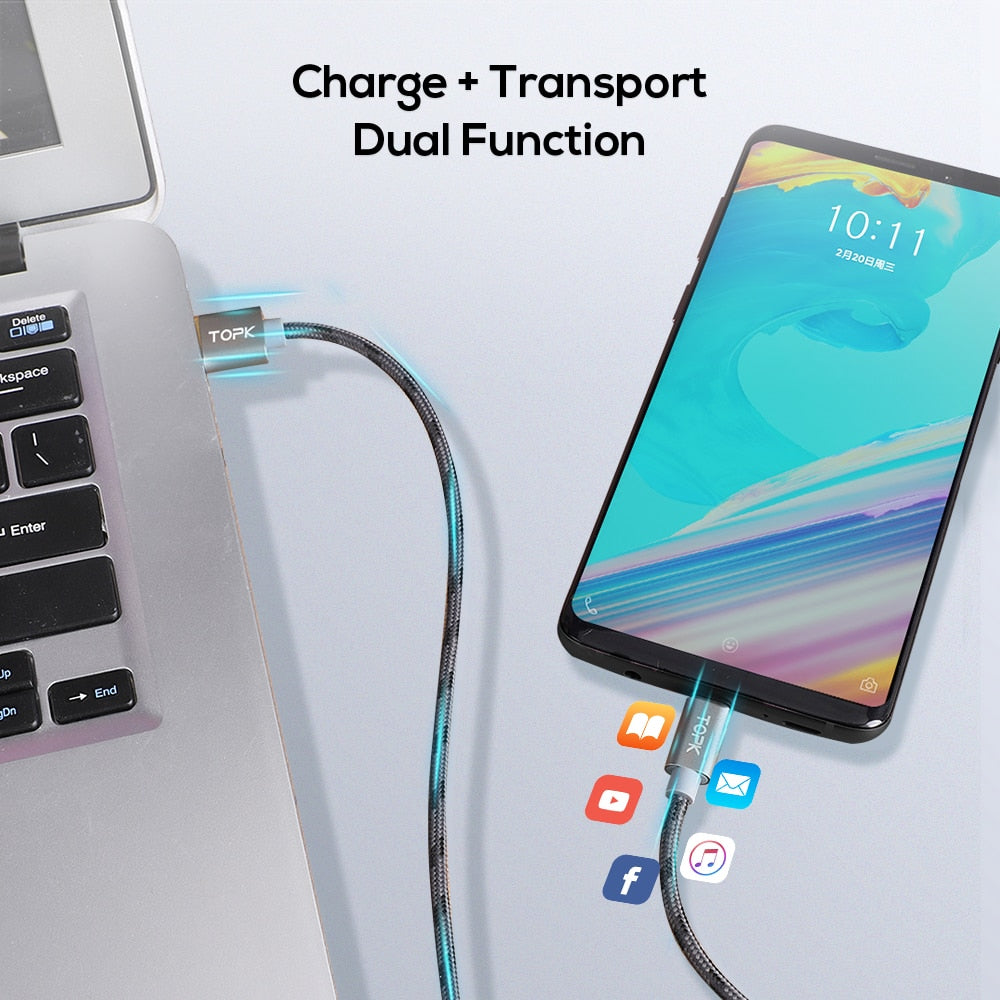 TOPK Original 1M 2m USB Type C Cable Data transmission & Charge Type-C USB for Xiaomi 4C / OnePlus 2 / Nokia N1 / MacBookd