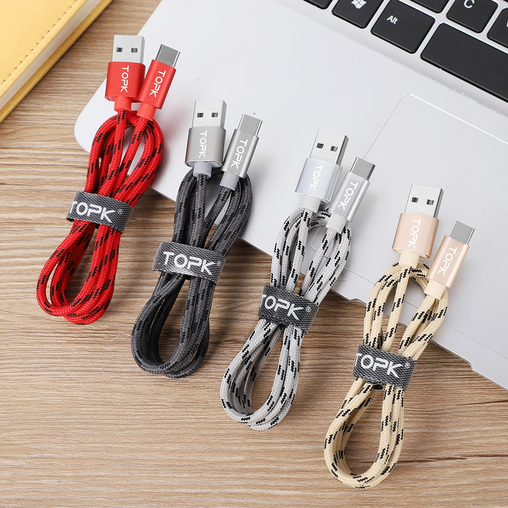 TOPK Original 1M 2m USB Type C Cable Data transmission & Charge Type-C USB for Xiaomi 4C / OnePlus 2 / Nokia N1 / MacBookd